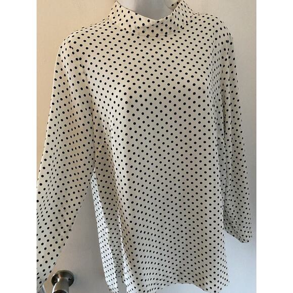 H&M White With Black Tiny Polka Dots Blouse Size M Long Sleeve - Picture 1 of 3